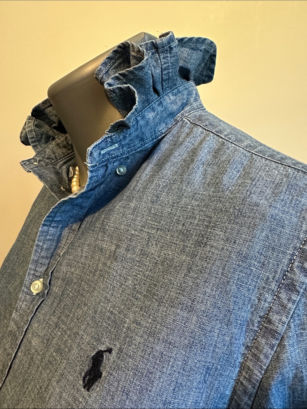 Ralph Lauren Denim Blue Button-Down Shirt backless - Picture 2 of 6